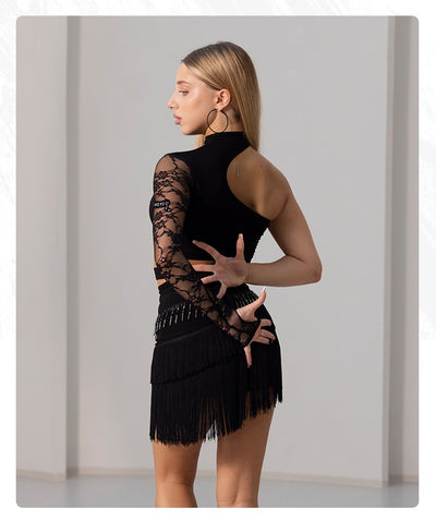 Conjunto de Danza Latina: Top con Encaje y Falda Corta con Borlas - Image 13
