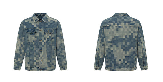 Chamarra Denim Mosaico Estilo Coreano para Hombre - Image 12