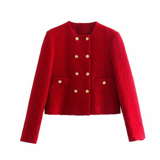 Blazer Corto de Lana Texturizada Doble Botonadura con Falda Plisada - Image 13