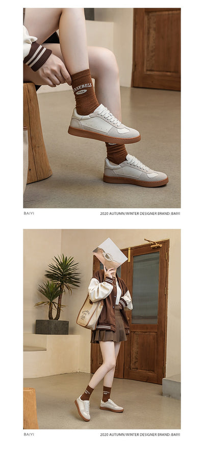 Zapatillas Blancas de Cuero Retro Transpirables Estilo Preppy Casual - Image 9