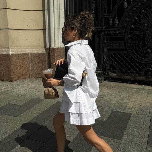 Vestido Sastre Blanco con Solapas y Mangas Largas de Cintura Alta - Image 10