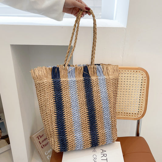 Bolso Playero Tejido a Rayas - Estilo Minimalista Playa