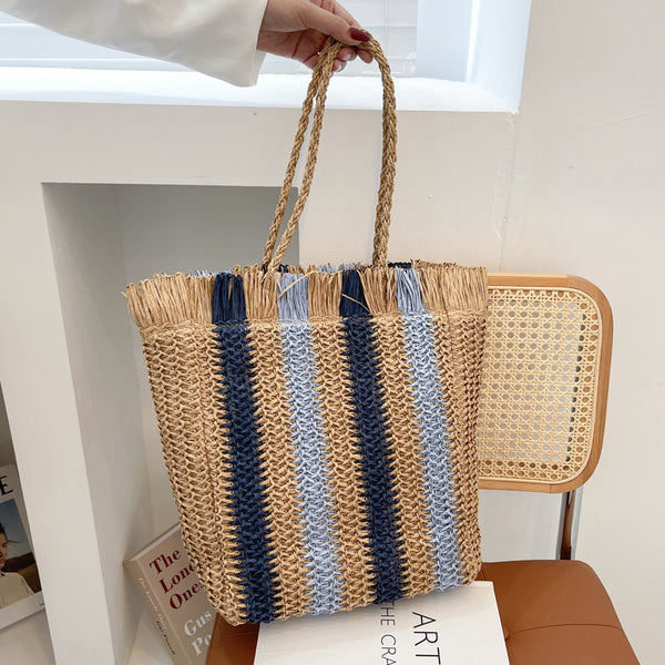 Bolso Playero Tejido a Rayas - Estilo Minimalista Playa