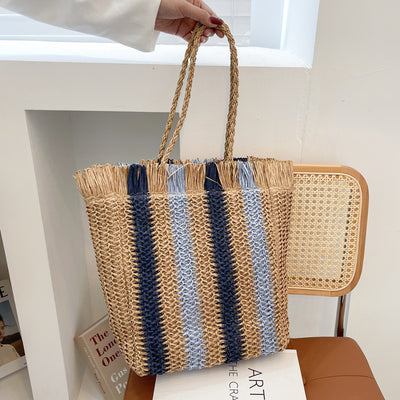 Bolso Playero Tejido a Rayas - Estilo Minimalista Playa
