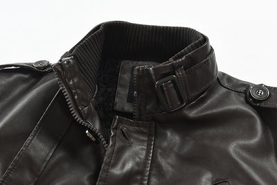 Abrigo de Cuero para Hombre con Cuello Alzado y Forro Polar - Image 15