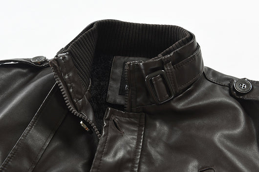 Abrigo de Cuero para Hombre con Cuello Alzado y Forro Polar - Image 15