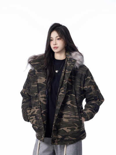 Chaqueta de Montaña con Cuello de Pelaje y Camuflaje - Image 5
