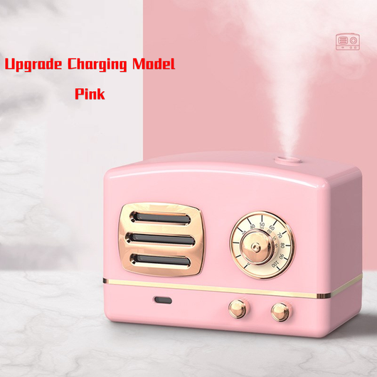 White retro humidifier with rose gold accents, designed like a vintage radio, emitting a fine mist. - Image 8