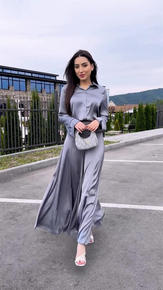 Conjunto de Falda y Blusa de Satén Elegante con Mangas Largas - Image 16