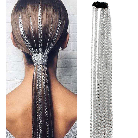Cadena para extensiones de cabello plateada con borla - Image 6