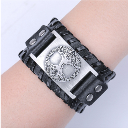 Pulsera de Cuero Ancha para Hombre - Brazalete Punk con Cuerda Trenzada y Aleación - Image 3