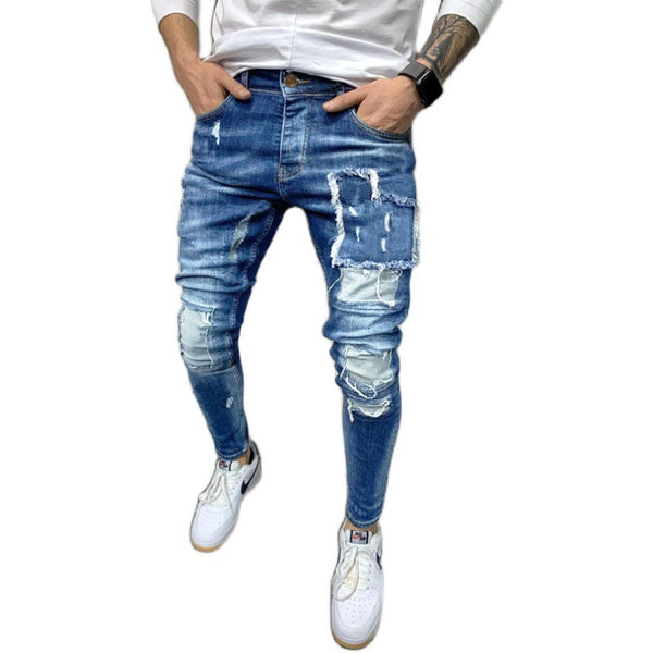 Jeans Slim Fit Rotos con Parches para Hombre - Estilo Moderno