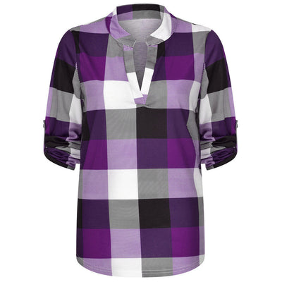 Camisa Casual de Cuadros con Escote en V y Mangas Largas - Image 29