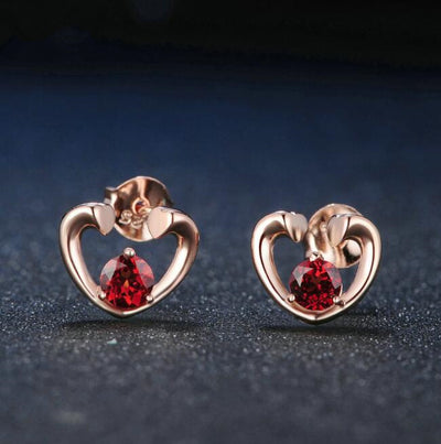 Aretes de Plata Pura S925 con Granate Natural y Baño de Oro Rosado - Image 2