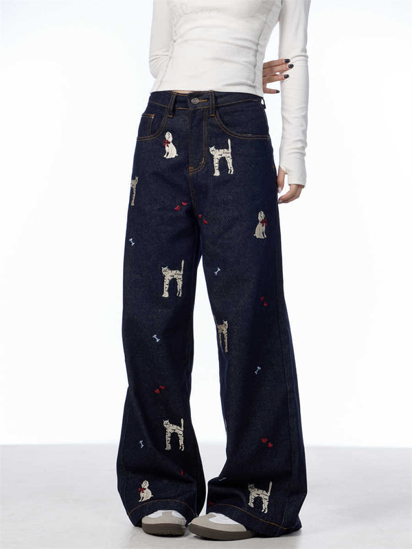 Pantalones Jeans Anchos con Estampado Animal Print - Loose Fit Casual para Mujer