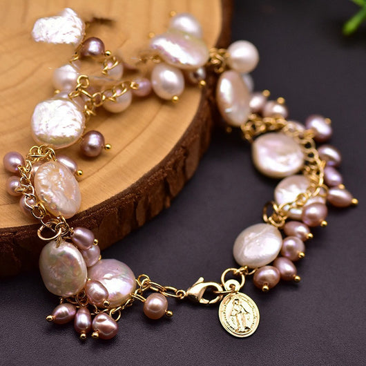 Pulsera de Perlas Barrocas Naturales Multicapa