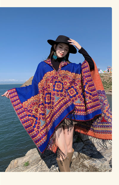 Poncho Étnico Desértico de Cashmira Artificial para Otoño e Invierno - Image 24