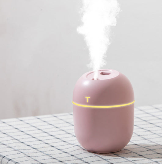 White egg-shaped mini USB humidifier with a 220ml capacity, featuring a subtle 'T' logo and grey accent line. - Image 3