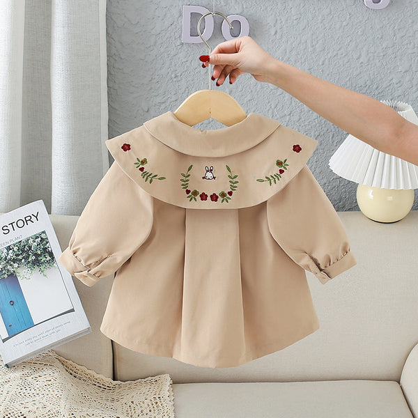 Abrigo Tipo Gabardina Infantil Manga Larga Color Caqui - Estilo Casual Otoño