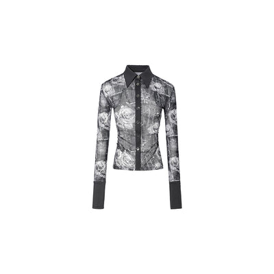 Blusa Mesh Plisada con Estampado y Cintura Ajustable - Image 7