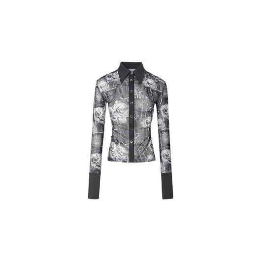 Blusa Mesh Plisada con Estampado y Cintura Ajustable - Image 7