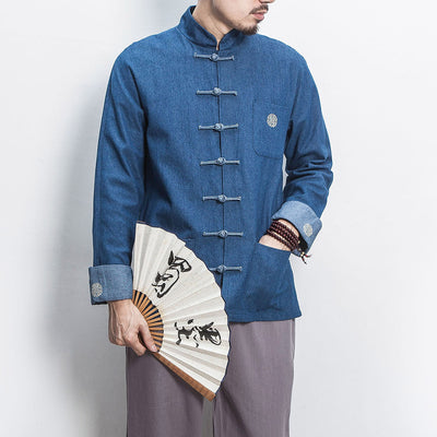 Chaqueta Denim Hanfu Retro - Fusión de Moda Oriental y Estilo Contemporáneo