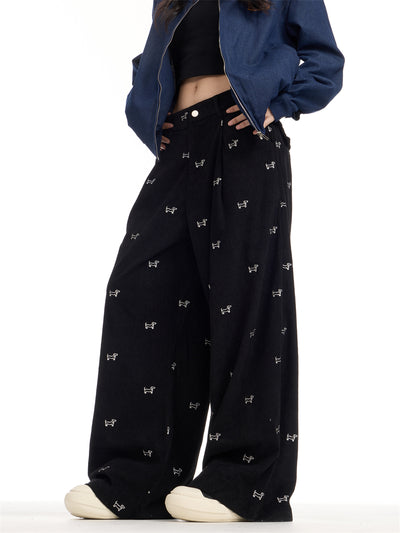 Pantalones Corduroy Retro Americano con Bordado Completo para Mujer - Corte Recto Holgado - Image 11
