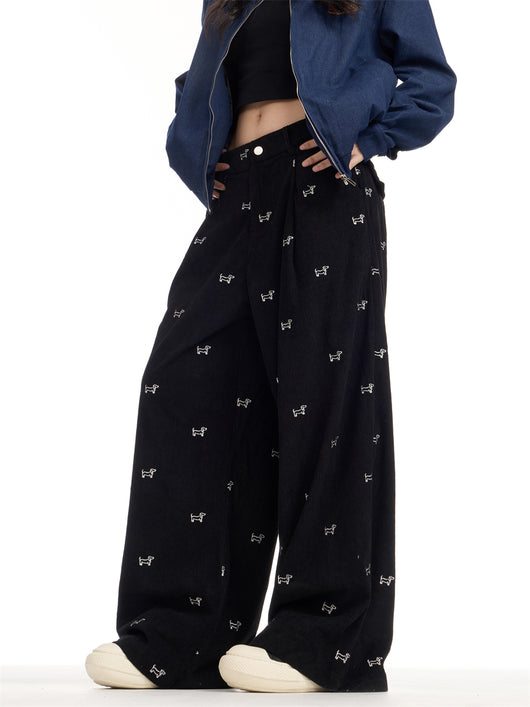 Pantalones Corduroy Retro Americano con Bordado Completo para Mujer - Corte Recto Holgado - Image 11