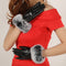 White Leather Gloves with Parallel Lines