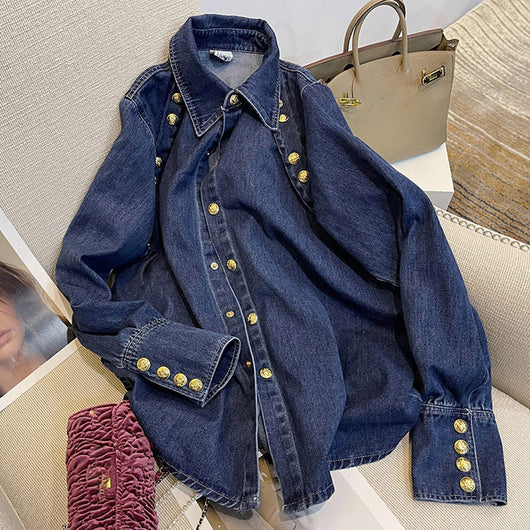 Camisa Denim Retro Estilo Hong Kong para Mujer - Otoño e Invierno - Image 3