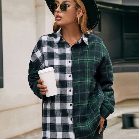Camisa Cuadriculada con Bloques de Color para Mujer - Image 2