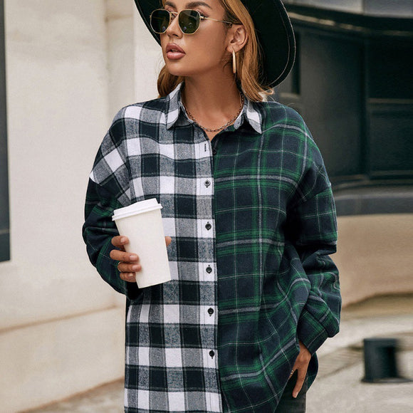 Camisa Cuadriculada con Bloques de Color para Mujer