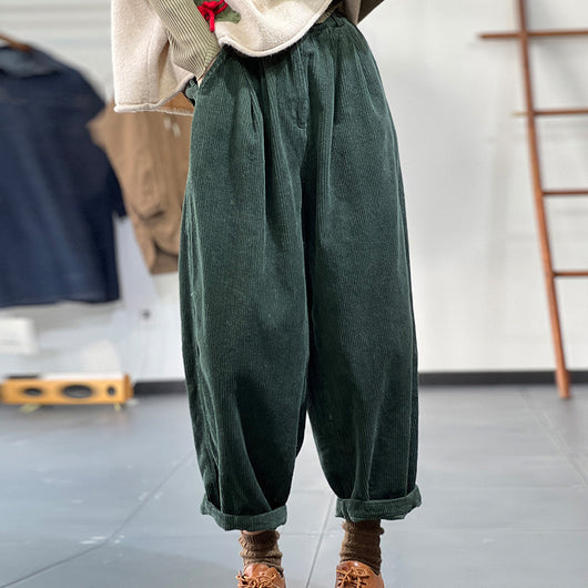 Pantalones Anchos de Pana con Cintura Elástica para Mujer