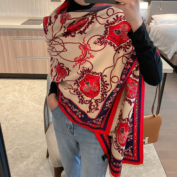 Bufanda de Cachemira con Diseño Japonés para Mujer - Otoño e Invierno