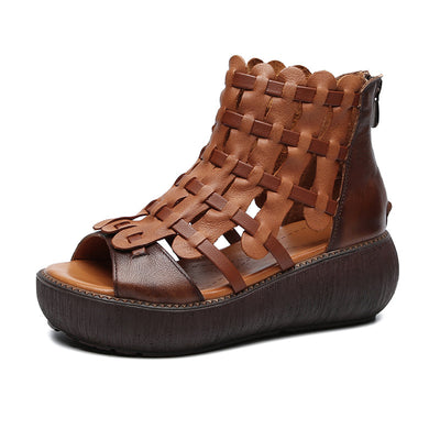 Sandalias Plataforma de Cuero con Tacón Cuña para Mujer - Image 9