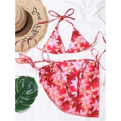 Bikini de Tres Piezas con Encaje Impreso - Traje de Baño Sexy Estilo Europeo