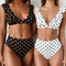 Traje de Baño de Cintura Alta con Borde Floral y Puntos para Mujer