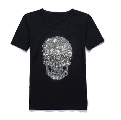 Playera Calavera Brillante Negra de Algodón Manga Corta - Image 7
