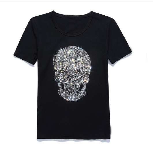 Playera Calavera Brillante Negra de Algodón Manga Corta - Image 7