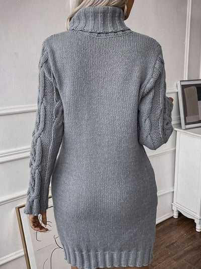 Vestido Suéter Ajustado con Flores Retorcidas de Punto Manga Larga - Image 9