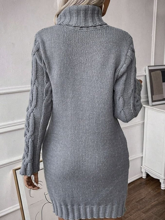 Vestido Suéter Ajustado con Flores Retorcidas de Punto Manga Larga - Image 9