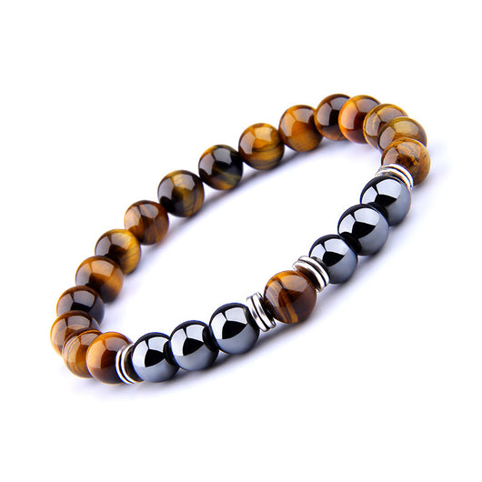 Pulsera Elástica Ojo de Tigre Amarillo con Separador de Obsidiana - Image 4