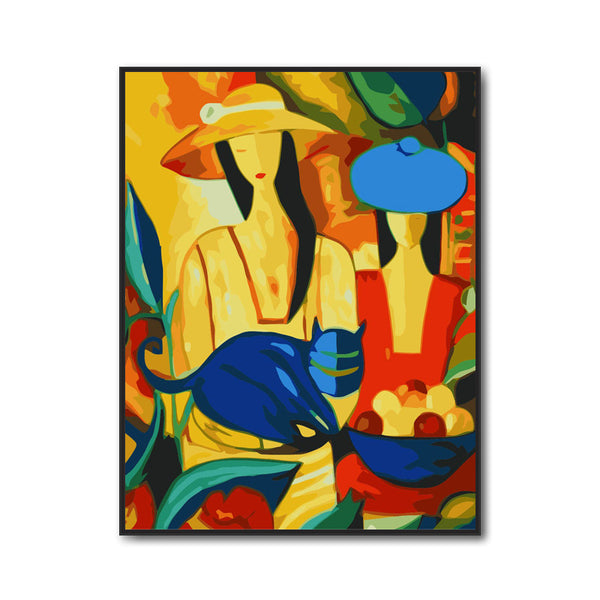 Kit de Pintura Digital Abstracta DIY - Mujer y Gato