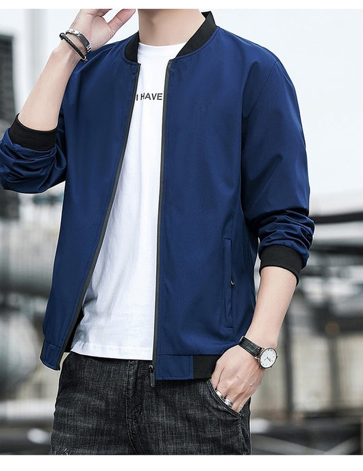 Chaqueta Hombre Primavera Otoño Cuello Alto Diseño Liso - Image 32