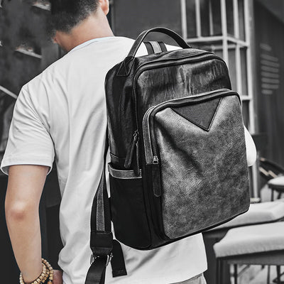 Mochila Escolar Impermeable de Cuero PU Negro para Hombre - Image 3