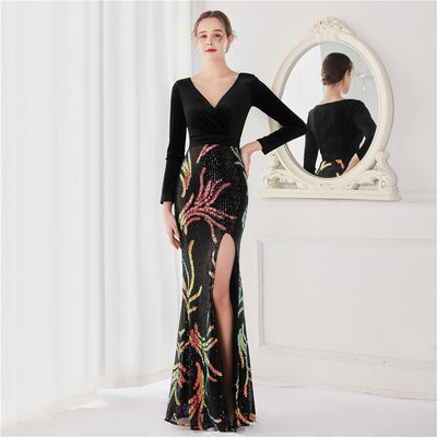 Vestido de Noche Sirena Largo con Cuentas para Mujer - Elegancia Premium - Image 2