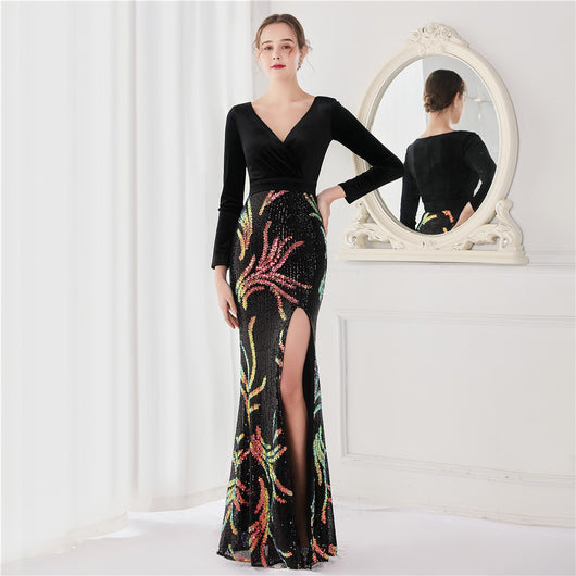 Vestido de Noche Sirena Largo con Cuentas para Mujer - Elegancia Premium - Image 2