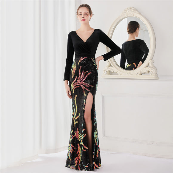 Vestido de Noche Sirena Largo con Cuentas para Mujer - Elegancia Premium