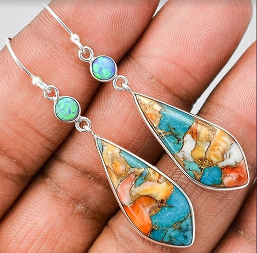 Aretes Colgantes Multicolor Plata Vintage