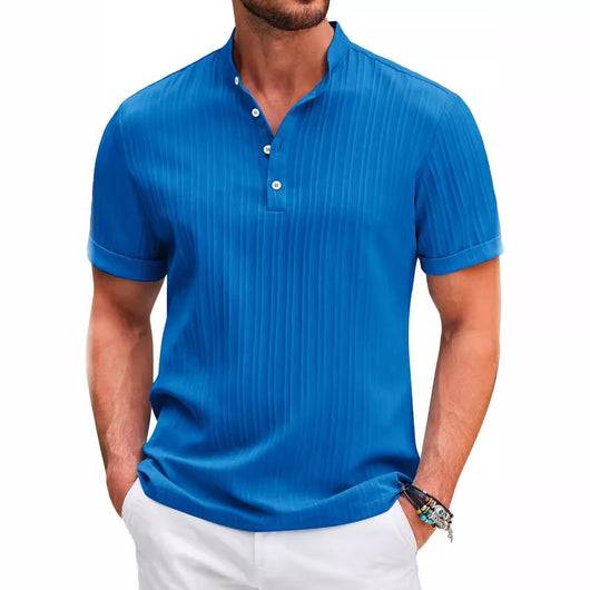 Polo Casual de Verano para Hombre - Cuello Mao, Manga Corta, Diseño a Rayas - Image 10